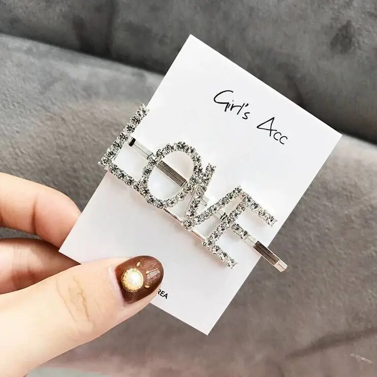 

New Crystal Love Letter Hair Pins Tiara Sexy Girls Boys Clips Letter Bridal Hair Jewelry Wedding Hair Accessories Diadema Bobby