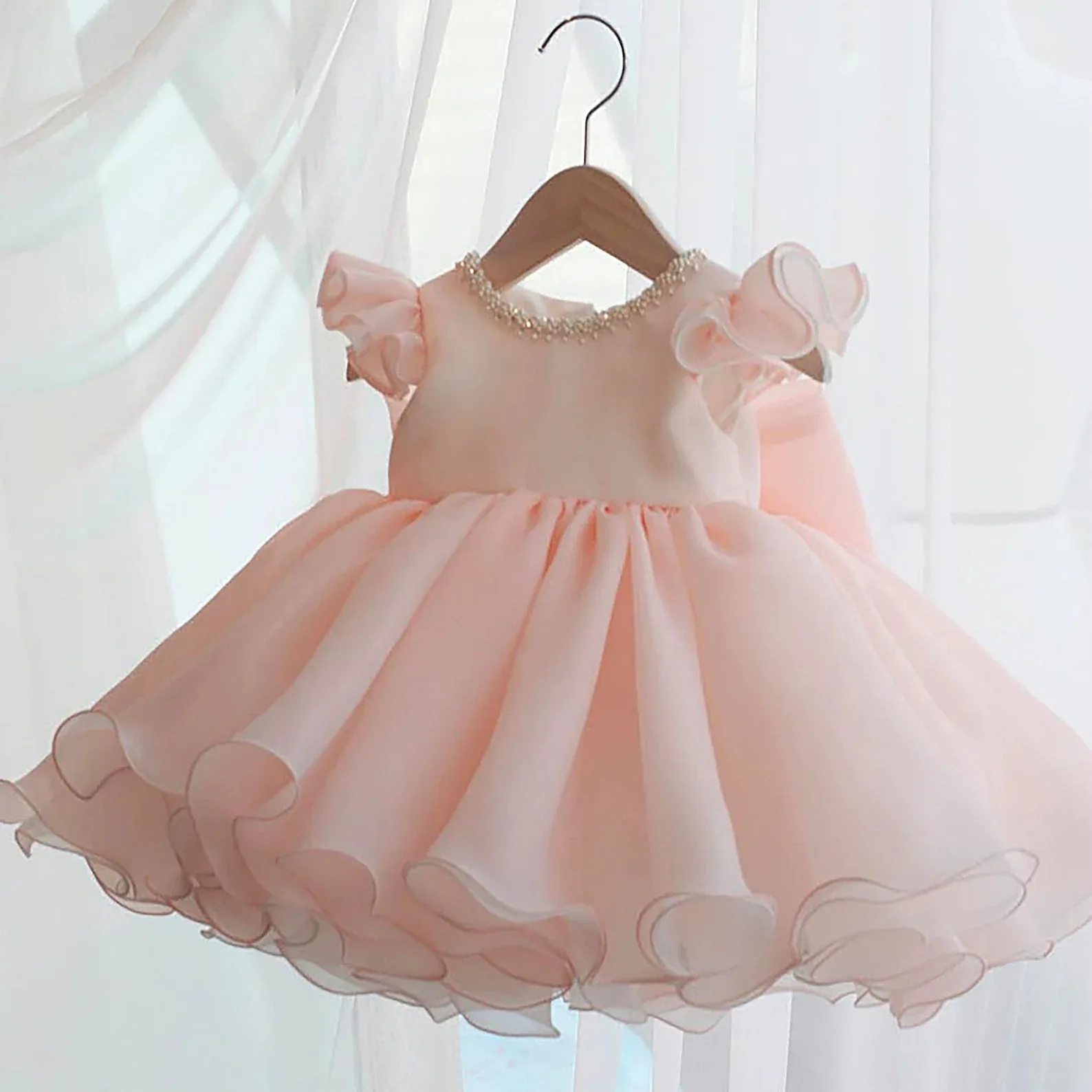 

Красивые бледно-розовые платья принцессы с большим бантом и жемчужинами для девочек женское платье для первого причастия