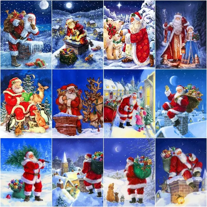 

GATYZTORY DIY Frame Picture By Numbers Santa Claus Drawing Canvas Kits For Adults Children Oil Paint Winter Landscape Kits Home
