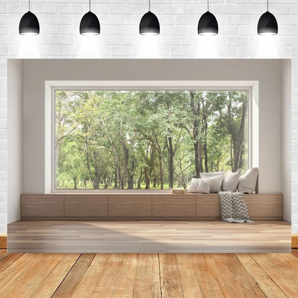 

Фон для фотосъемки с изображением весеннего окна природного леса ландшафта сада пейзажа интерьера комнаты баннера студийной фотосъемки