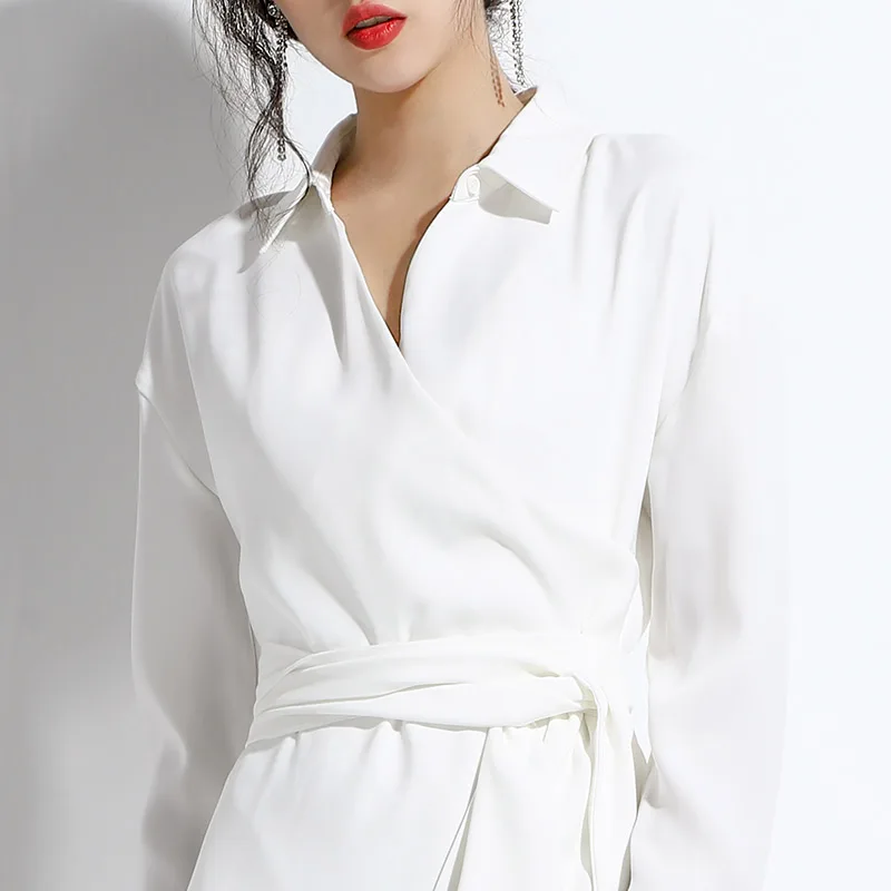 Женское платье с запахом Max Spri Белое Облегающее офисное платье-рубашка отложным