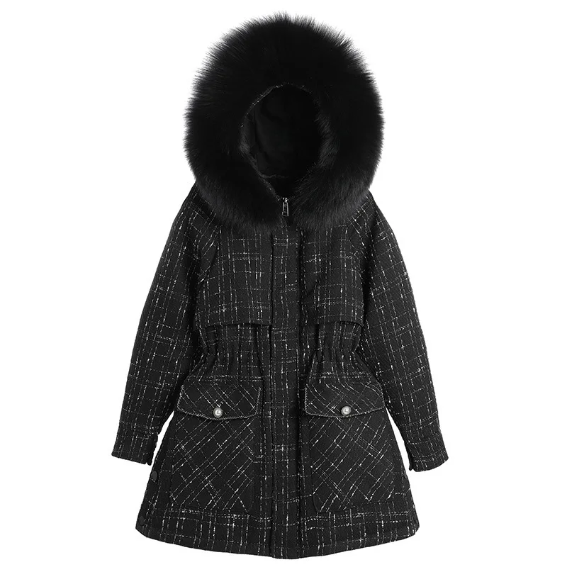 

Parker Tooling Down Padded Jacket Women Plus Size Thickened Cotton Coats Padded Jacket Outwear Grid Zipper Draw Back Overcoat