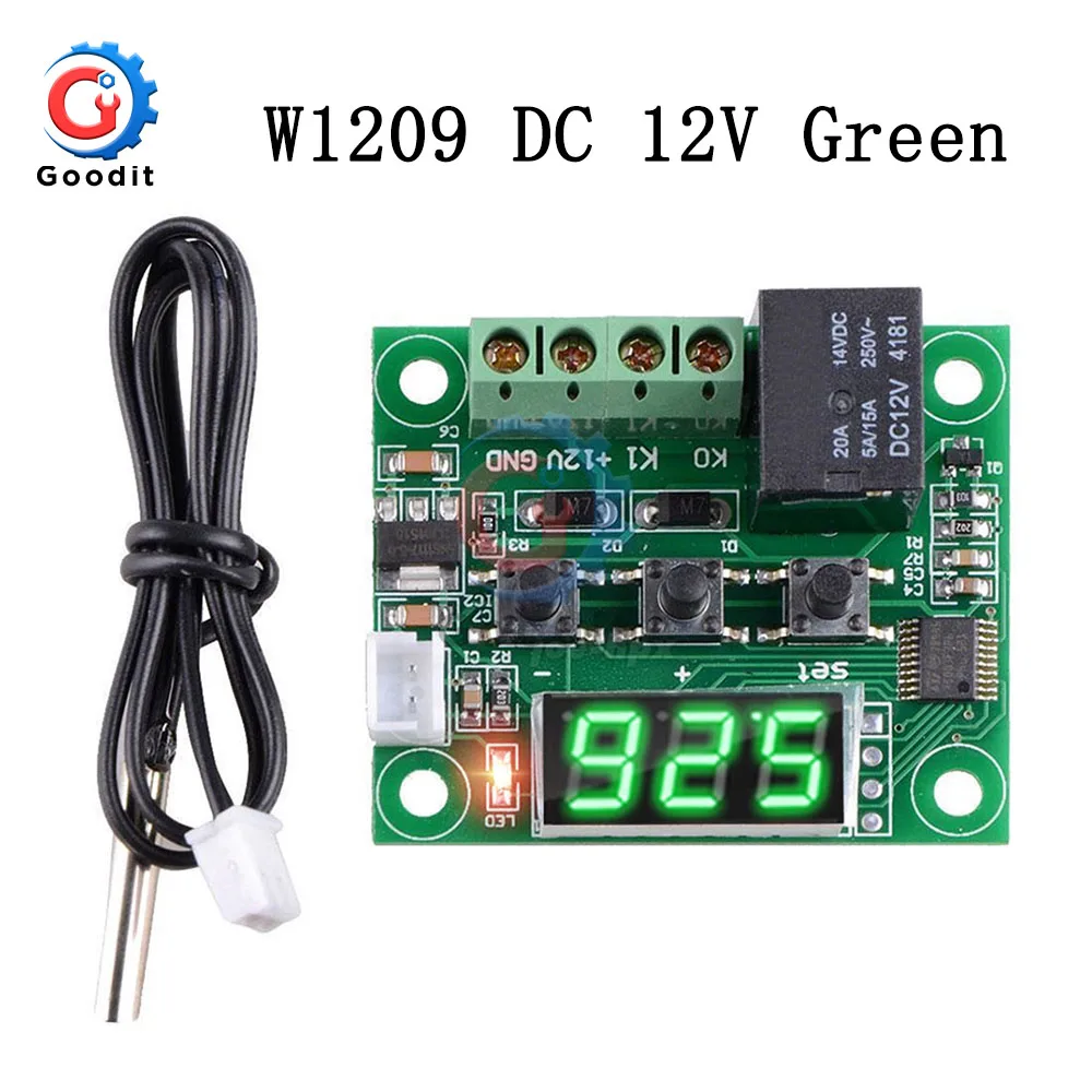 Green W1209 цифровой термостат регулятор температуры DC 12 В регулятор терморегулятор инкубатор NTC датчик метр чехол температура отопления охлаждения - Цвет: Green