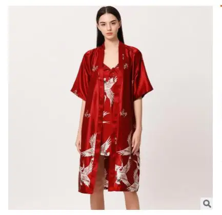 Комплект для отдыха женский Шелковый Атласный халат ночная рубашка пижамный