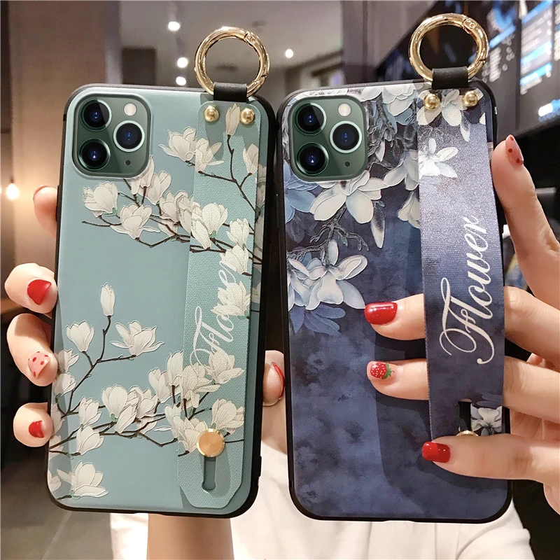 Чехол LOVECOM в стиле ретро с цветочным ремешком на запястье для телефона iPhone 12 11 Pro Max