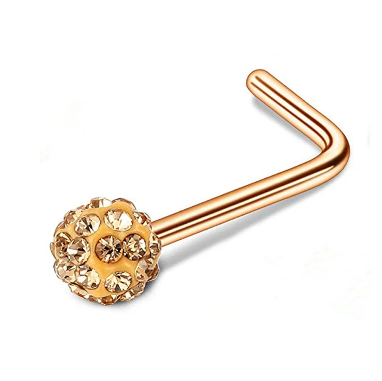 

Rose L Shape Nose Piercing Ring Medical Stainless Steel Nose Nail Cuff Nariz Nail Zircon Body Pircing Unisex Jewelry