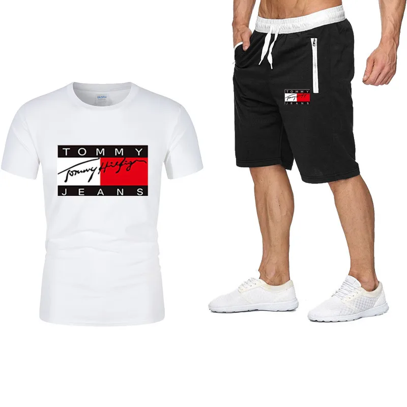 

2021 summer men's fashion T-shirt 2-piece men's basketball suit sports fitness breathable printing short sleeve men's suit
