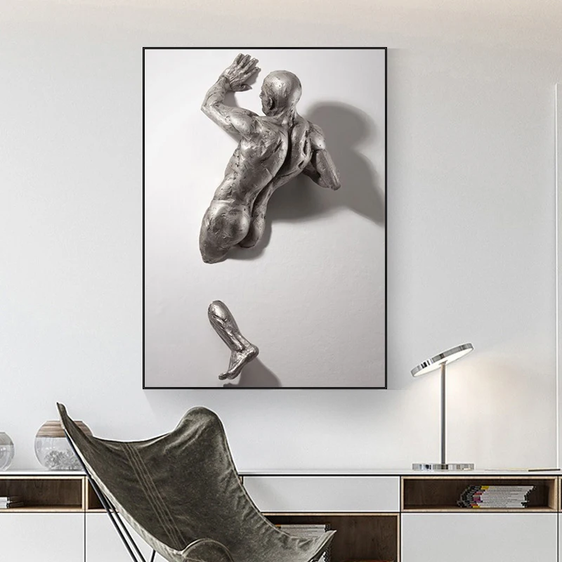 

Abstract Metal Figure Statue Poster Print Modern Man Sculpture Canvas Painting for Living Room Wall Art Home Decoration Picture