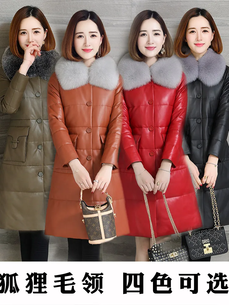 

Fur coat woman new Fox Fur Collar leather down jacket medium and long slim fit Haining fur girl