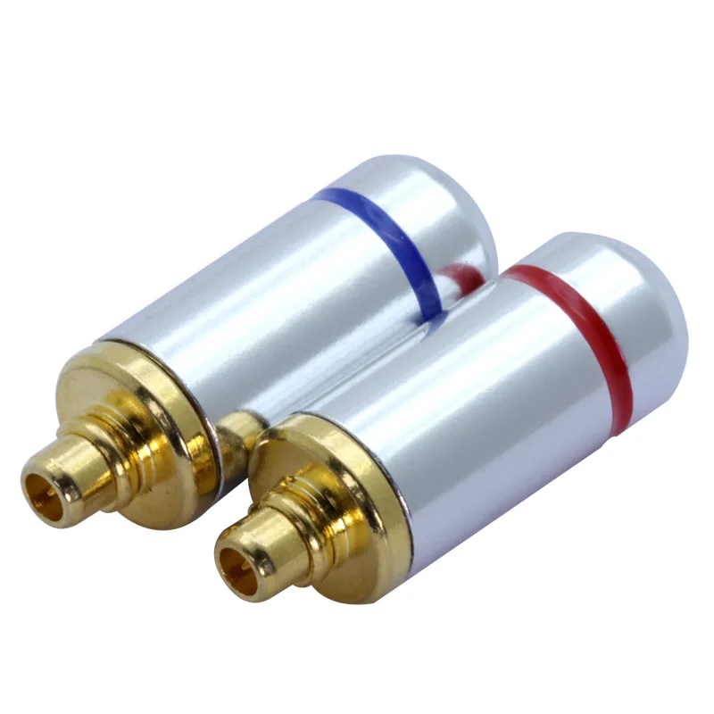 silver 1xred 1xblue 2 шт. разъем MMCX, штырек MMCX вилки для Shure ED5 SE535, чистая медь с позолоченным разъем MMCX - Цвет: silver 1xred 1xblue