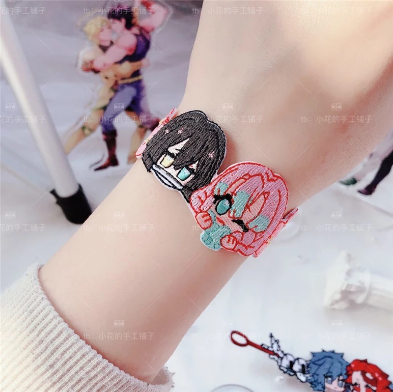 Hot Anime Demon Slayer Handmade Bracelet Cosplay Props Embroidery Wristlet Kimetsu no Yaiba Wristband Tanjirou Kamado Charm Gift