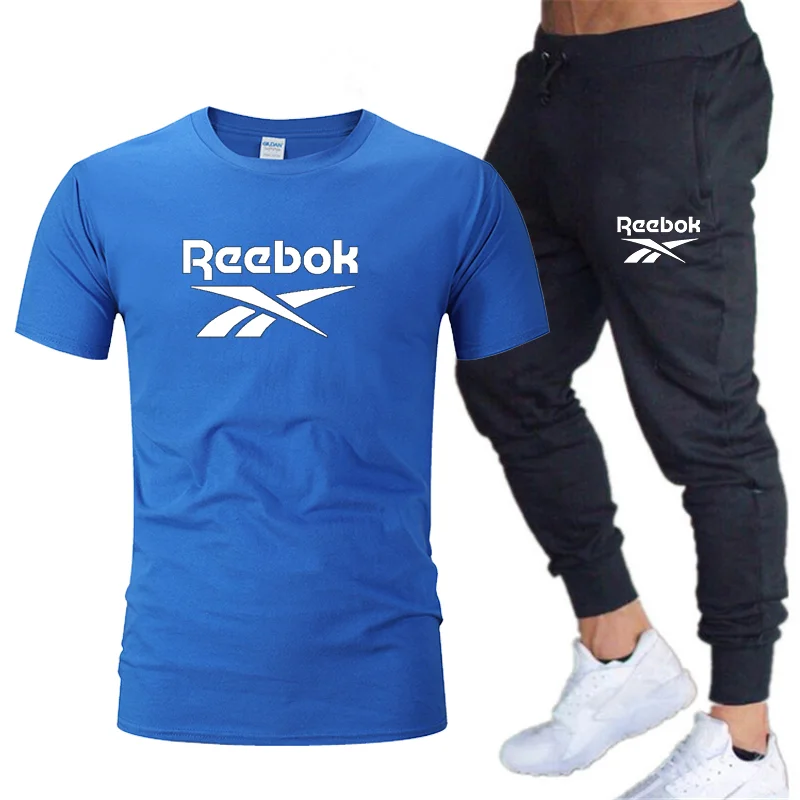 

2021 Men New Leisure Exercise Jogging Round Collar Printed T-shirt + Sports Pants Suit Two-Piece Outfit