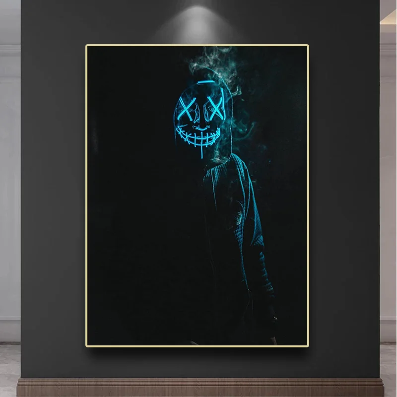 

Luminous Masked Man Poster Personalized Graffiti Wall Art Canvas Painting Wall Art Picture for Living Room Decoration (No Frame)