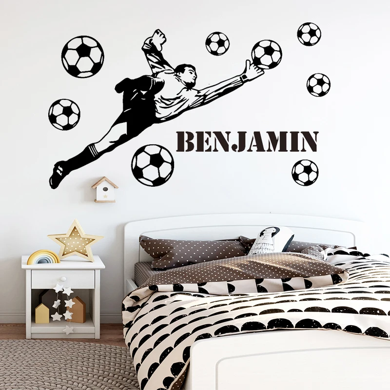 

Custom Name Wall Sticker Football Player Decal Kids Room Decoration Bedroom Living Room Decor Soccer Home Art Mural Goalkeeper