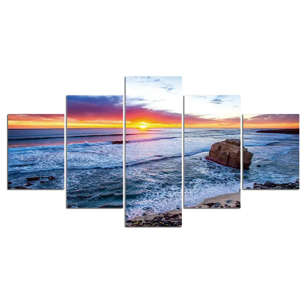 Canvas Pictures Home Decor Wall Art Poster Framework 5 Piece Seascape sunset Paintings Landscape | Дом и сад