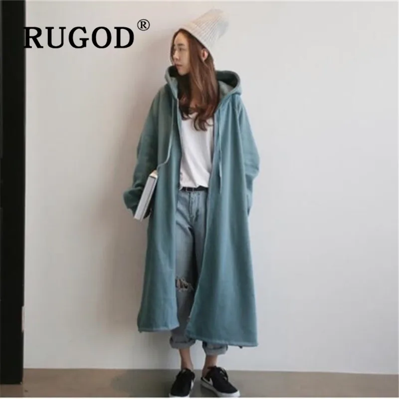 

RUGOD New winter warm zipper sweatshirt for women solid hoodies oversized thicken sweatshirt dress korean style fashion