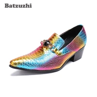 batzuzhi italian style 6 5cm heels men shoes pointed toe color leather dress shoes men business partywedding zapatos hombre