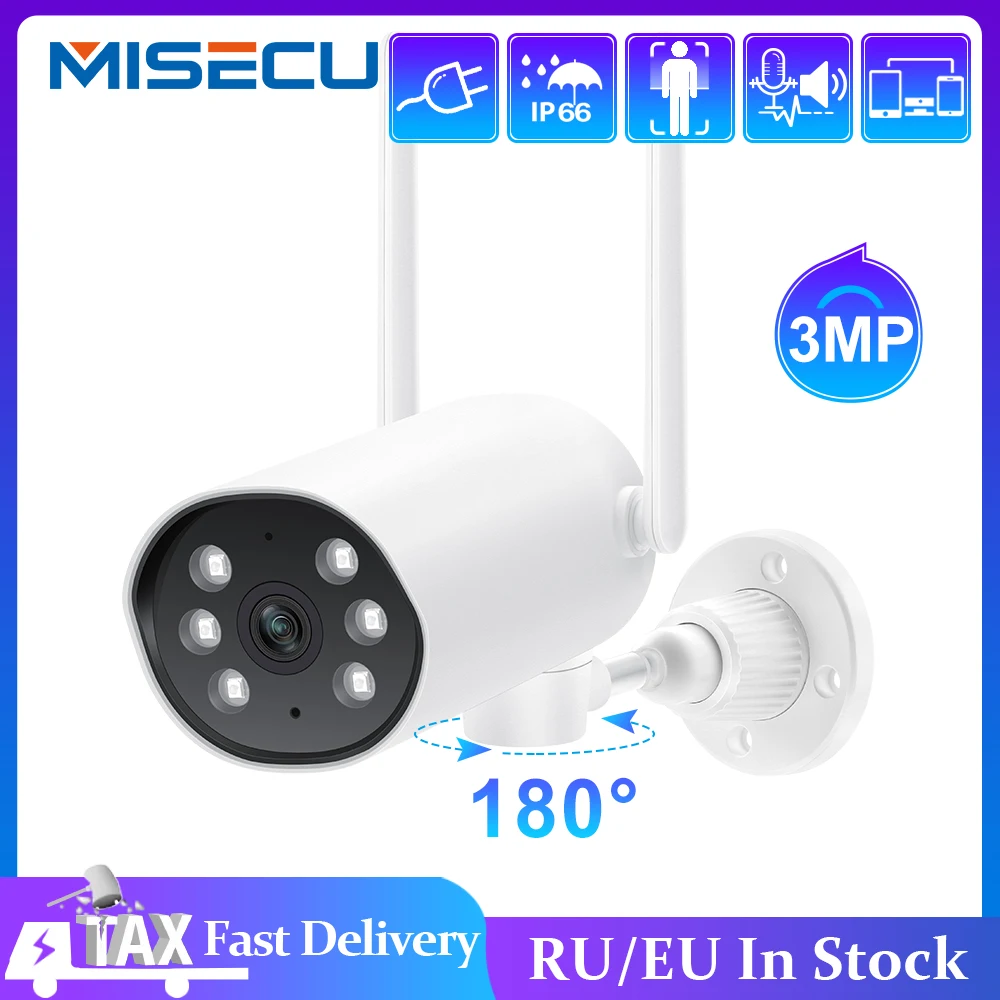 

MISECU 3MP WiFi IP Camera Outdoor Video Surveillance Horizontally Rotatable Wireless Security Camera 2 Way Audio Waterproof APP