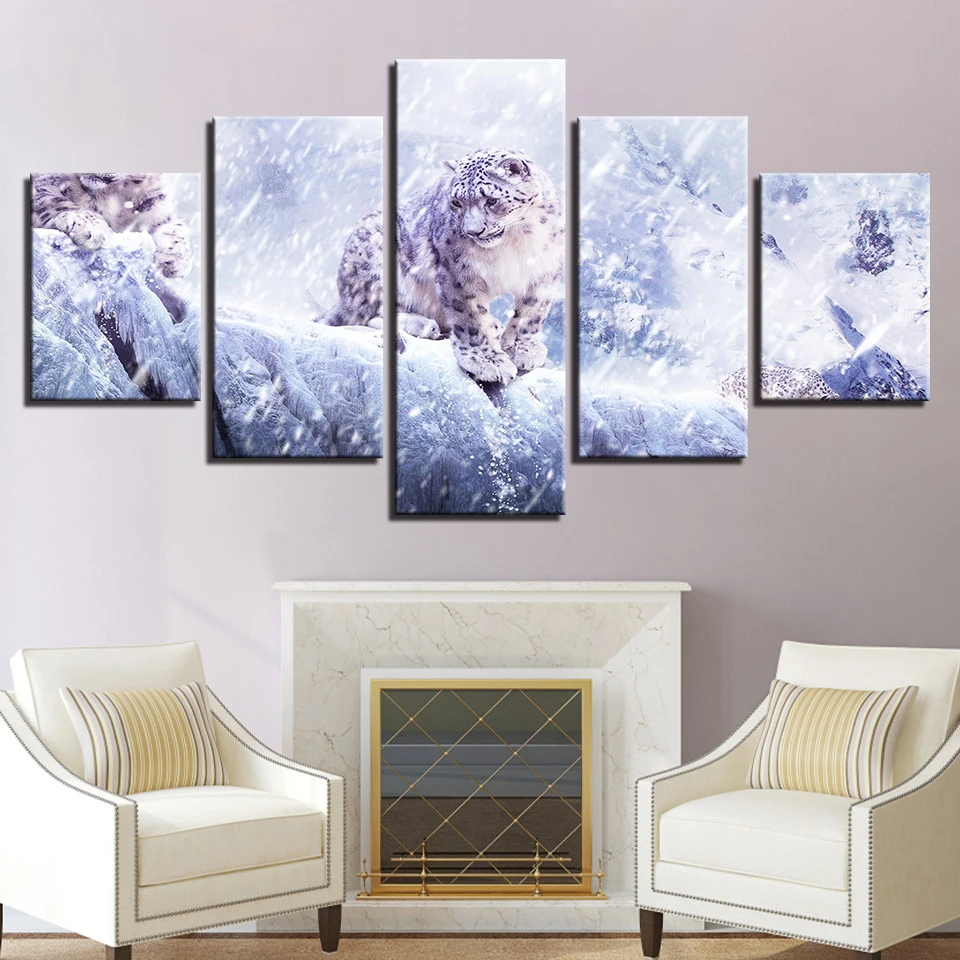 Украшение для дома снег пейзаж холст живопись 5 шт. HD печать животные белый тигр