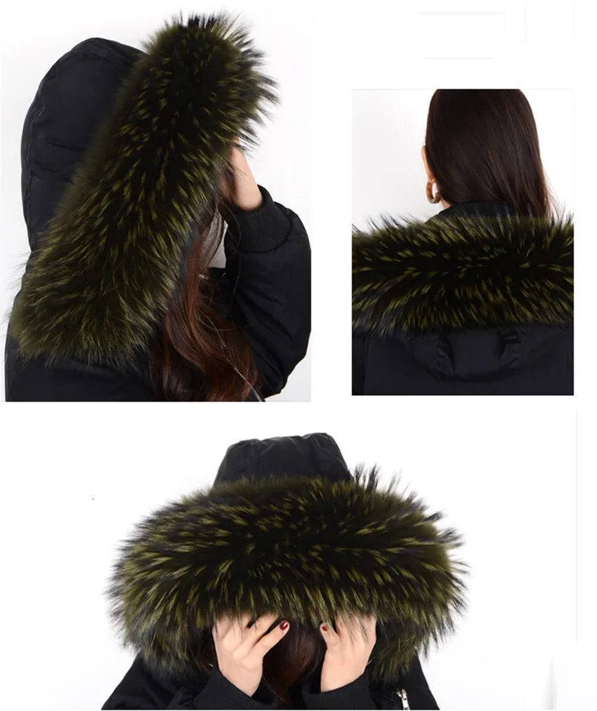 Winter Coat Female Neck Cap Long Warm Genuine Fur Scarf Big Size Neck scarf Fur Collar Real Raccoon Fur Women Scarves L44
