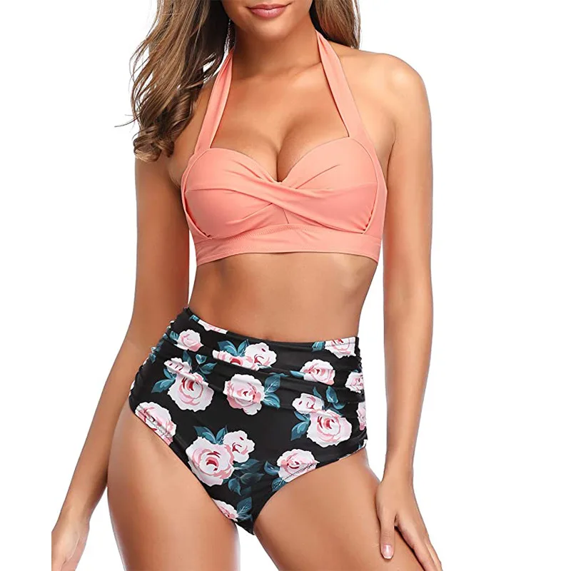 

Plus Size Swimwear Suit Bra 2021 Women Separate Swimsuit Brazilian Sexy High Waist Printed Bikini Set Summer Swimming Biquinis
