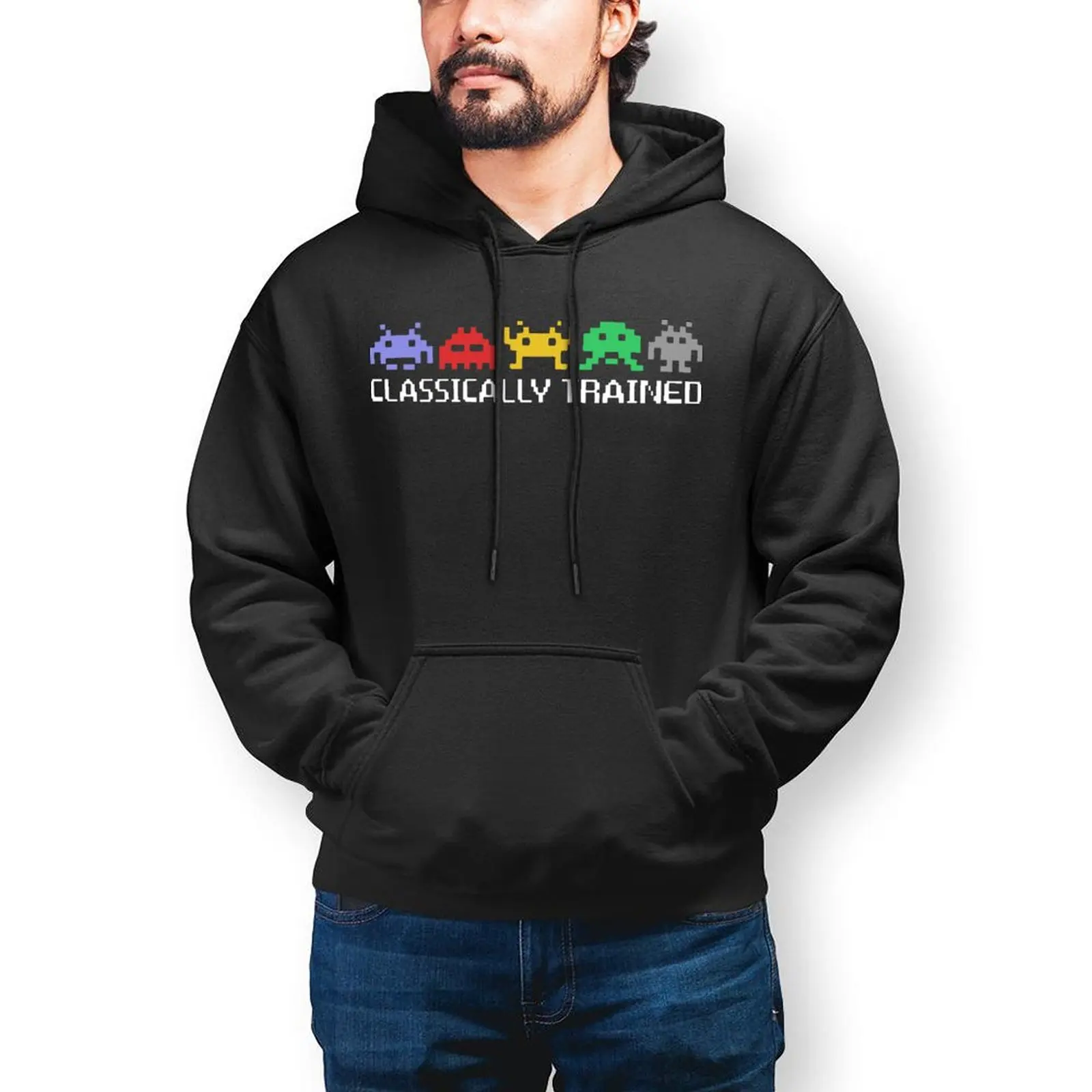 

Classically Trained Arcade Game Hoodie Retro Action Cotton Warm Hoodies Casual Oversized Outdoor Pullover Hoodie Men