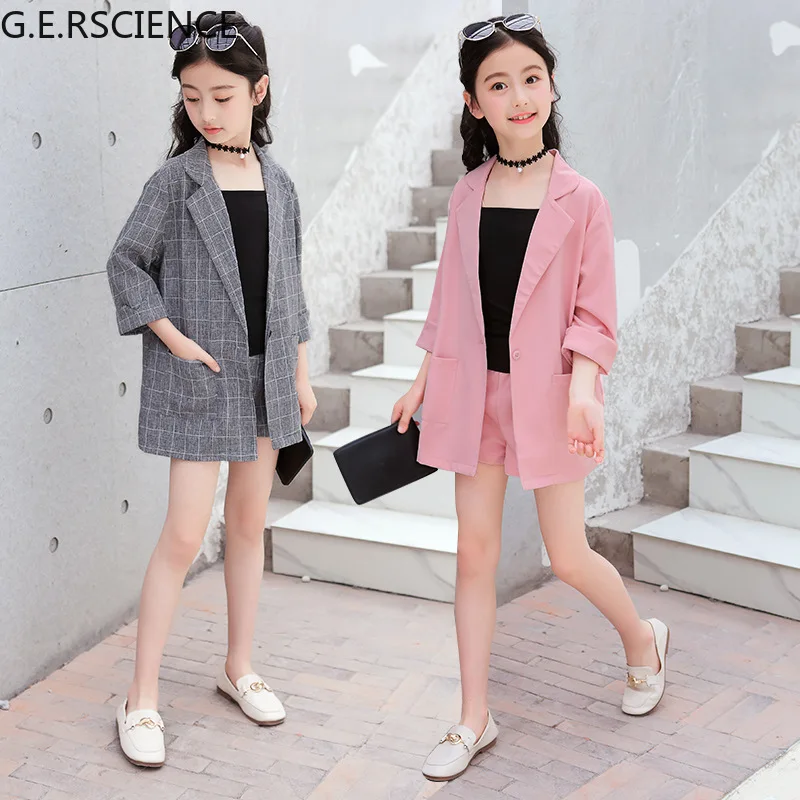 

2021 spring and autumn 3PCS girls suit jacket + vest + shorts children's tuxedo suit suit