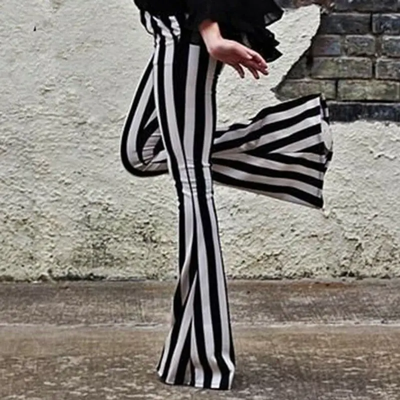 Женские осенние модные вертикальные полосатые широкие брюки с принтом