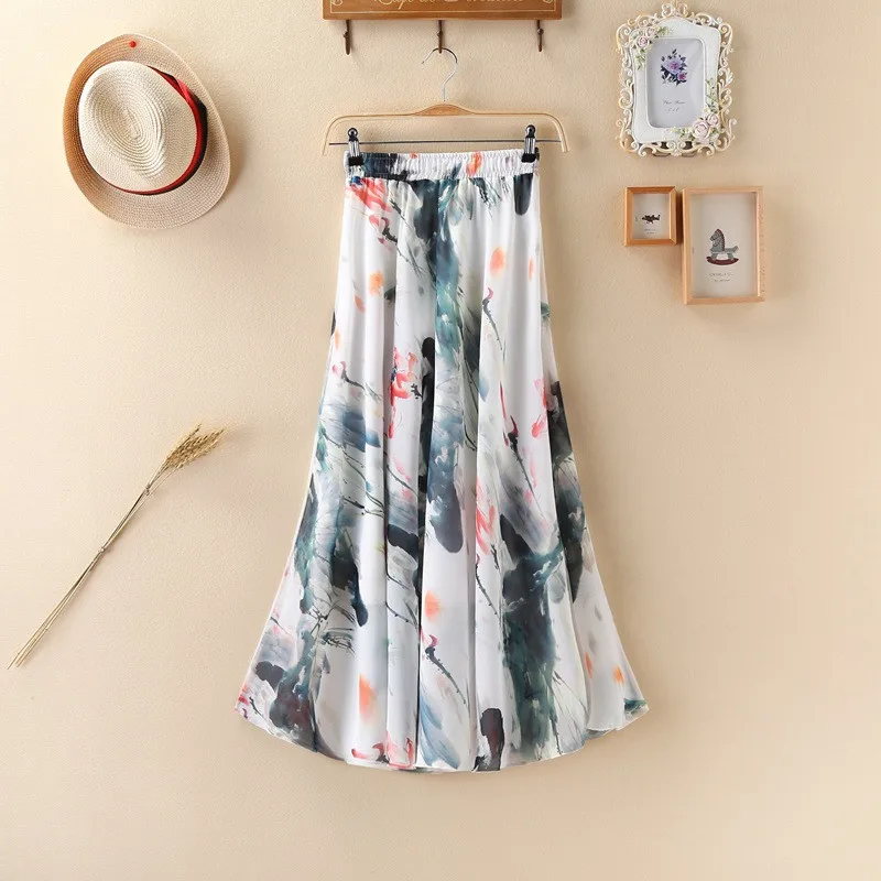 Style Twenty One Модные женские макси юбки Повседневные Элегантные Saia Longa шифоновые богемные винтажные летние женские длинные юбки цветок Этническая одежда - Цвет: Style Twenty One