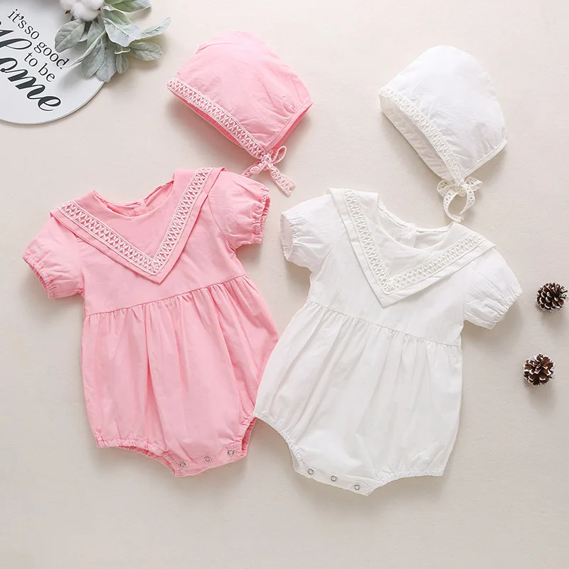 

Одежда для новорожденных девочек модное хлопковое однотонное боди с коротким рукавом для новорожденных + шапка 2 костюма 2021 летняя детская ...