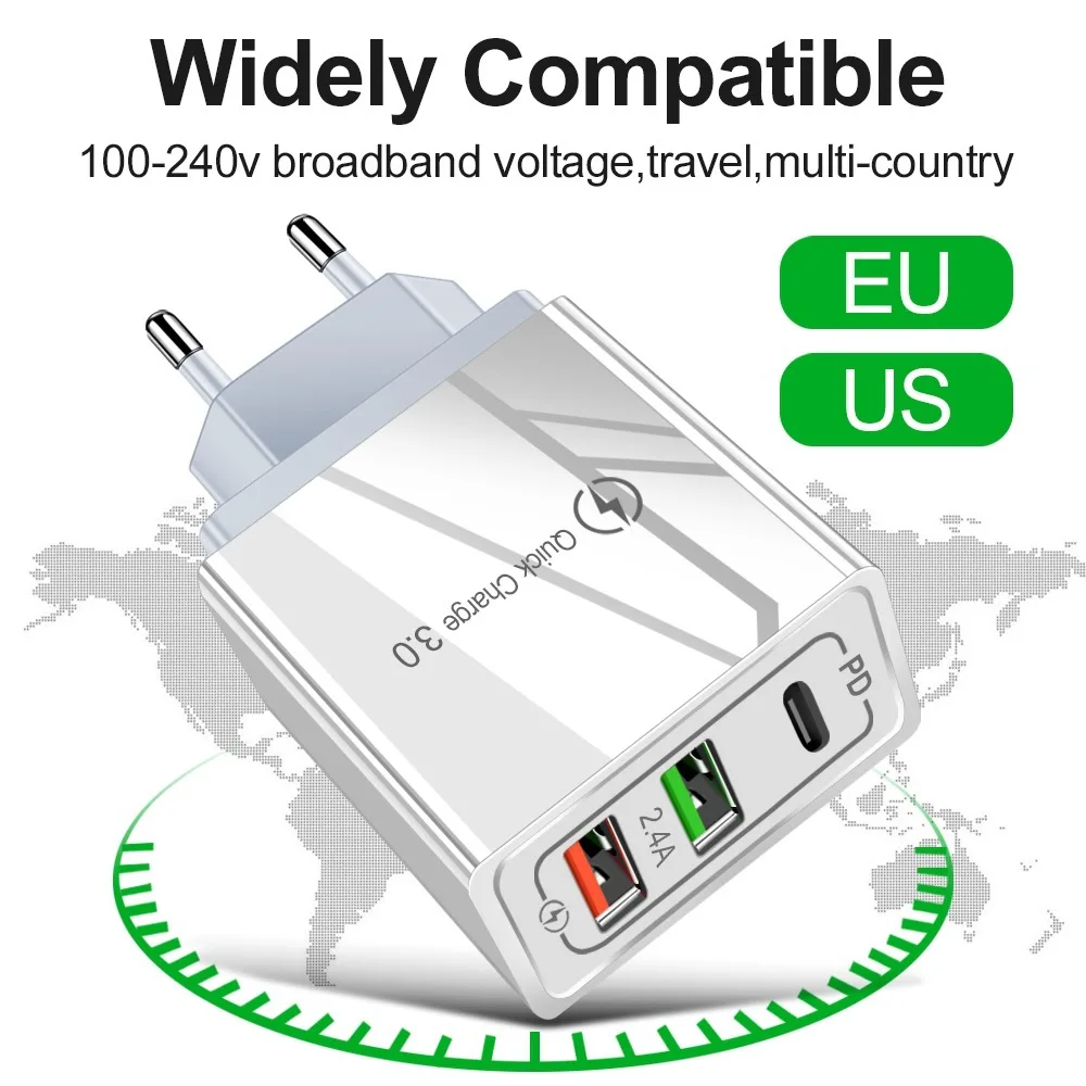 

2 USB Charger PD Quick Charge 3.0 For Samsung S21 A70 A50 Xiaomi Mi9 30W Mobile Phone Charger for iPhone 12 11 7 Huawei P20 lite