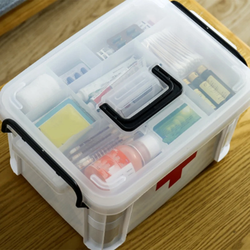 

2 Layer Storage Box First Aid Kit Organizer with Handle Portable Kits PP Plastic Kit for Household Aidl Kit