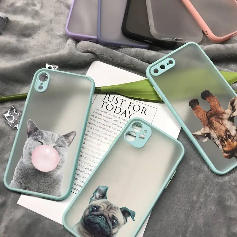 

Designer Funny Animals Mobile Phone Bumper Transparent Matte PC Phone Case For Iphone 11 12 Pro Max 7 8 Plus X Xs Max XR Fundas