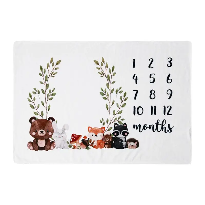

Baby Monthly Record Growth Milestone Blanket Newborn Cute Animal Pattern Cloth A2UB