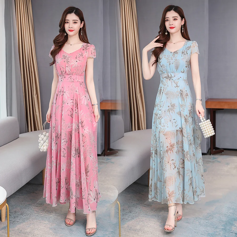 2020 Vintage Print Chiffon Mesh Maxi Dress Spring Summer 4XL Plus Size Runway Midi Dresses Elegant Women Bodycon Party Vestidos | Женская