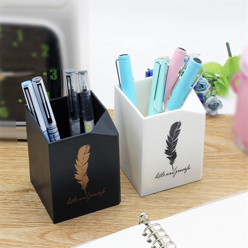 Office School Simple Fashion Plastic Pen Holder Desktop Organizer Pencil Rulers Storage Case Home Makeup Brushes Container | Канцтовары