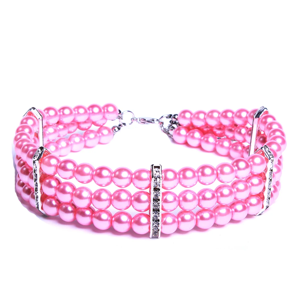 Pink 3 ряда собака жемчуг Цепочки и ожерелья воротник аксессуары Beling Шарм Cat украшения для щенков для собак, кошек, мелких Medium4 цвета - Цвет: Pink