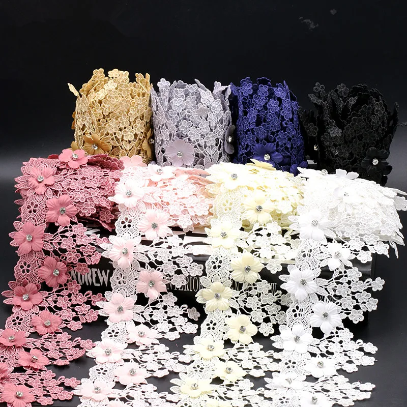 0 5 м цветок Стразы вышитая кружевная отделка полиэстер 3D Цветочная аппликация