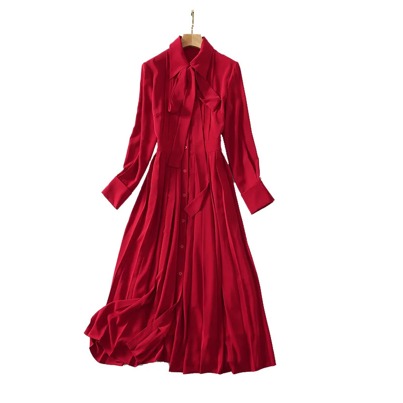 

Spring and summer 2021 Gao Yuanyuan Li Xirui same shirt long skirt temperament solid Pleated Dress