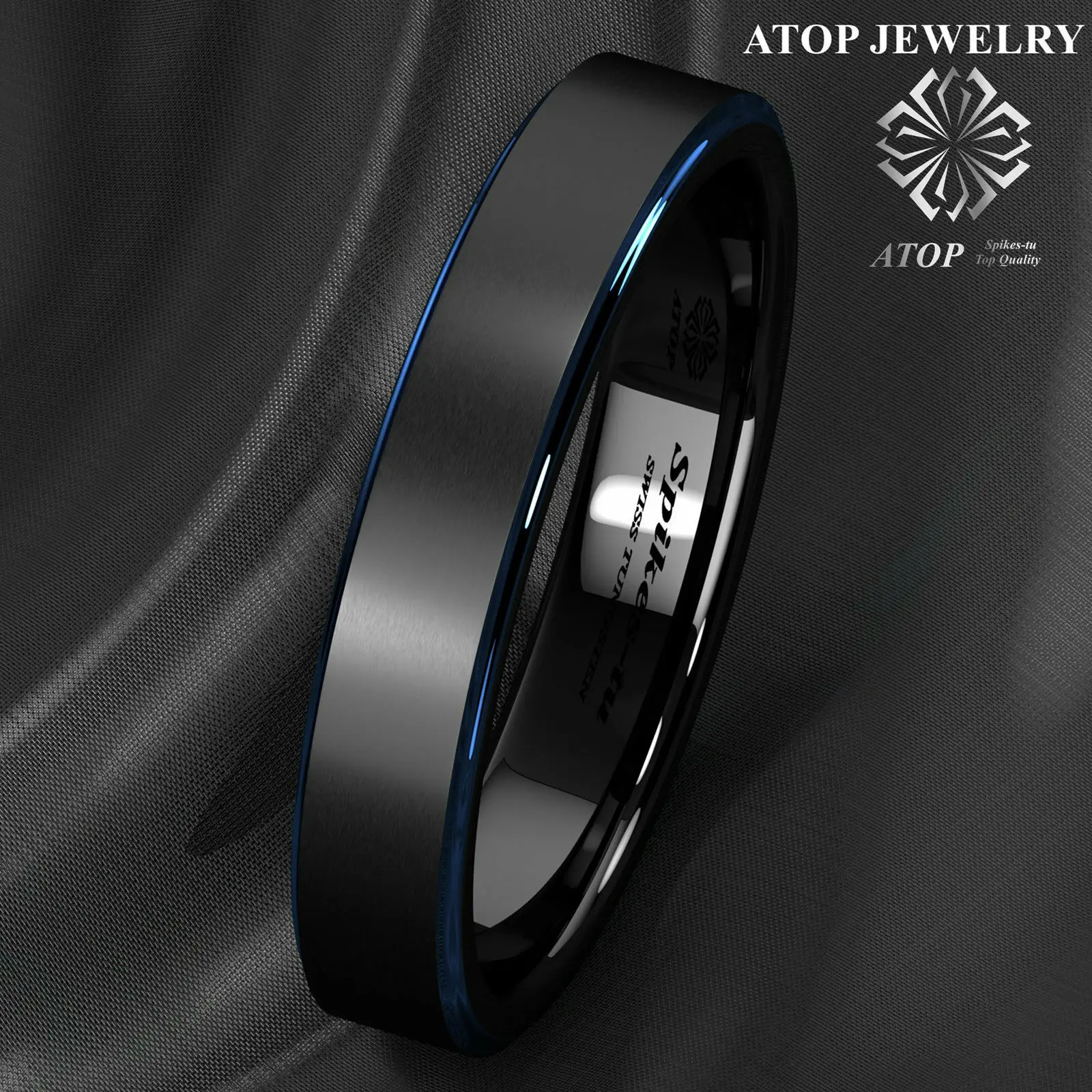 

6mm Men's Wedding Band Tungsten Carbide Ring Black Brushed Blue Stripe Free Shipping