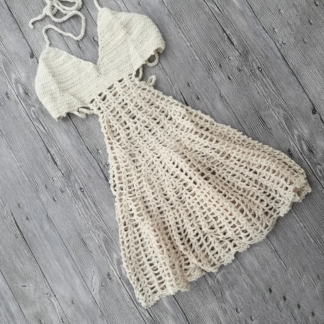 Вязаное платье для женщин сексуальное секретное красное ажурное с открытой