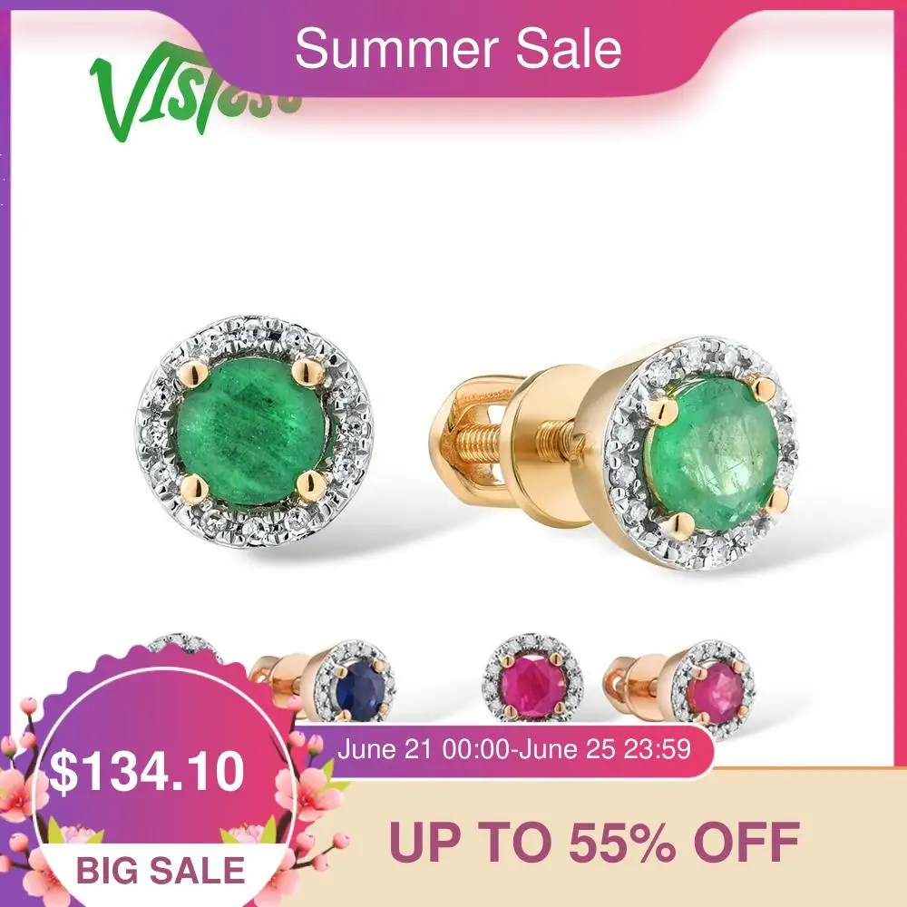 Женские Золотые сережки с камнями VISTOSO круглые серьги гвоздики из розового