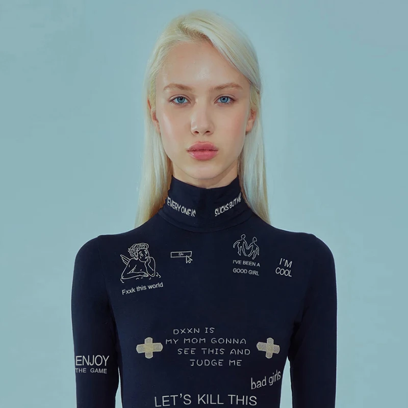 

Women's Long-Sleeved Sexy Bodysuit Autumn/Winter New Fashion Tight-Fitting High-Neck Slim Long Sleeve Tight Bottoming Bodysuit