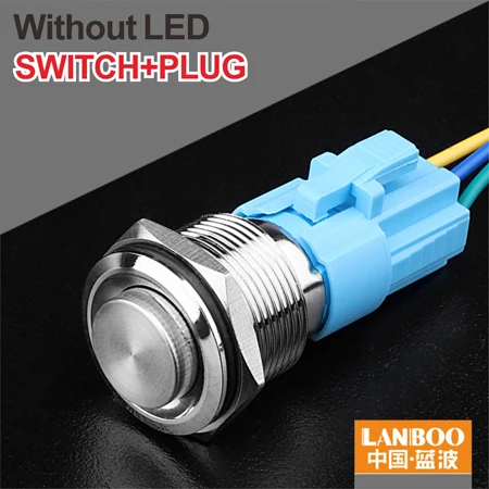 Without LED Plug LANBOO 19 мм плоская головка мгновенный или самоблокирующийся металлический кнопочный переключатель с IP65 - Цвет: Without LED Plug