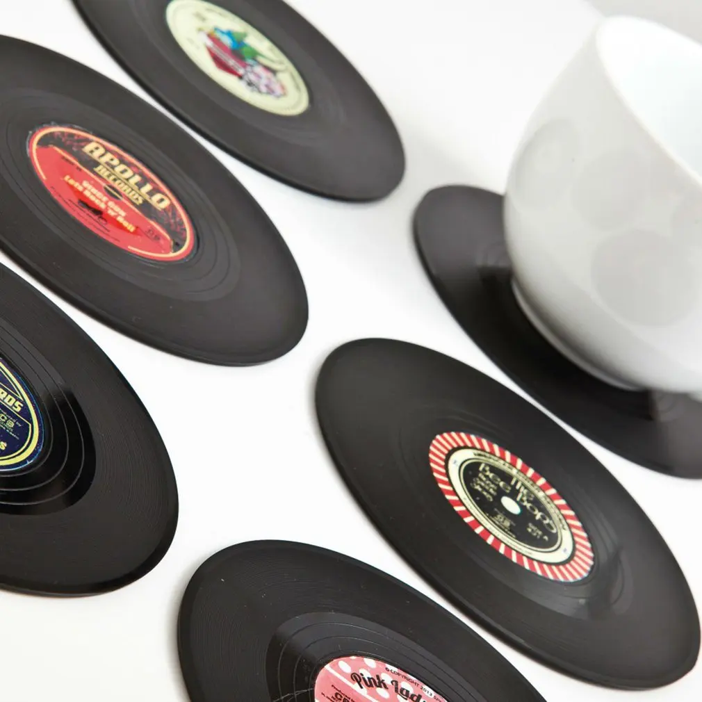 

6PCS/SET Drink Coasters CD Record Shape Cup Mat Home Decor Coffee Drink Cup Placemat Tableware Gadgets