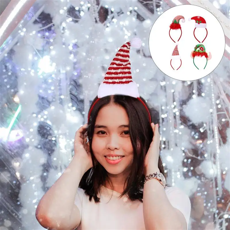 

4Pcs Hair Hoops Santa Hat Attractive Creative Hair Accessory Hair Wear Headband Hair Decoration Headdress for Christmas
