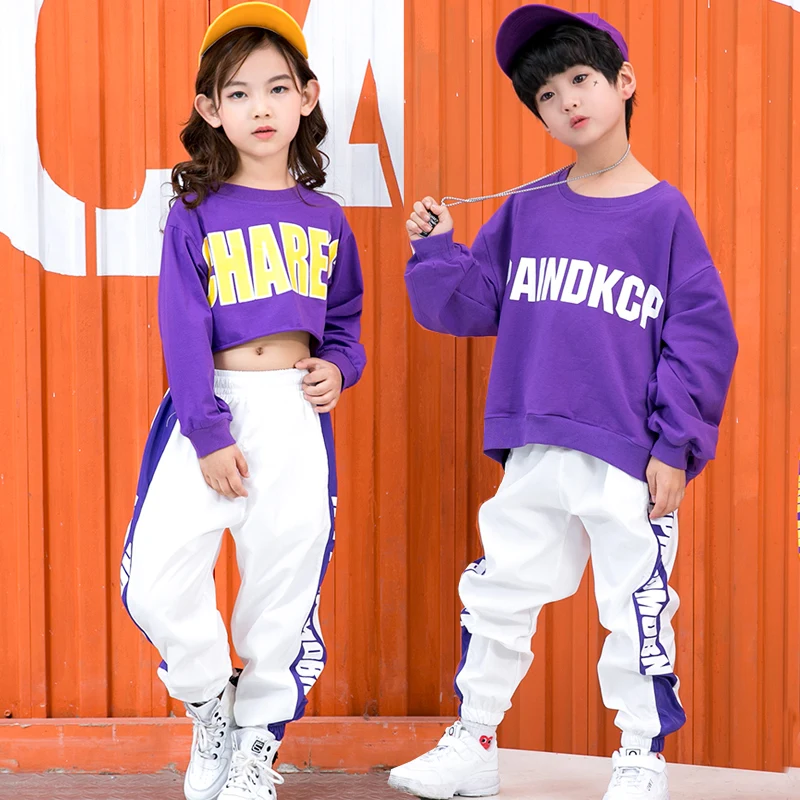 

Children Jazz Dance Clothes Hiphop Hip Hop Letters Long Sleeve Sweatshirt Pants Boys Performance Street Dance Costumes SL1993