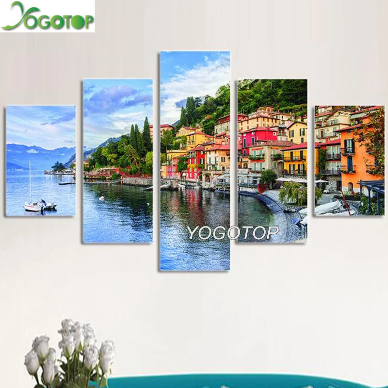 

village scenery Diamond Embroidery DIY mosaic full Diamond Painting Cross Stitch 5D sticker Christmas seaside town 5 Panel ML931