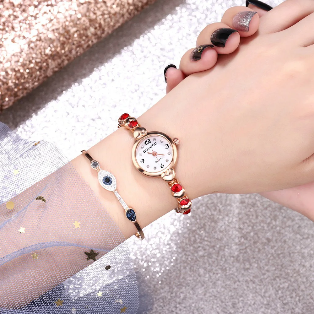 

Bracelet Watch Glass Color Diamond Thin Steel Chain Watch Digital Korean Version Of The Forest Temperament Female Watch