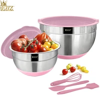 mixing bowls stainless steel salad bowl set with lids non slip silicone bottom nesting mixing bowl for cooking food storage